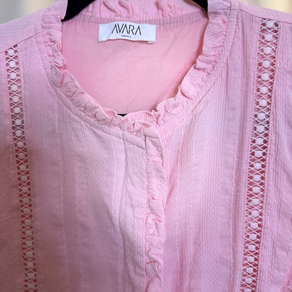 Avara Pink Long Sleeve Ruffled Button Up Blouse Top Size Small - Picture 3 of 8